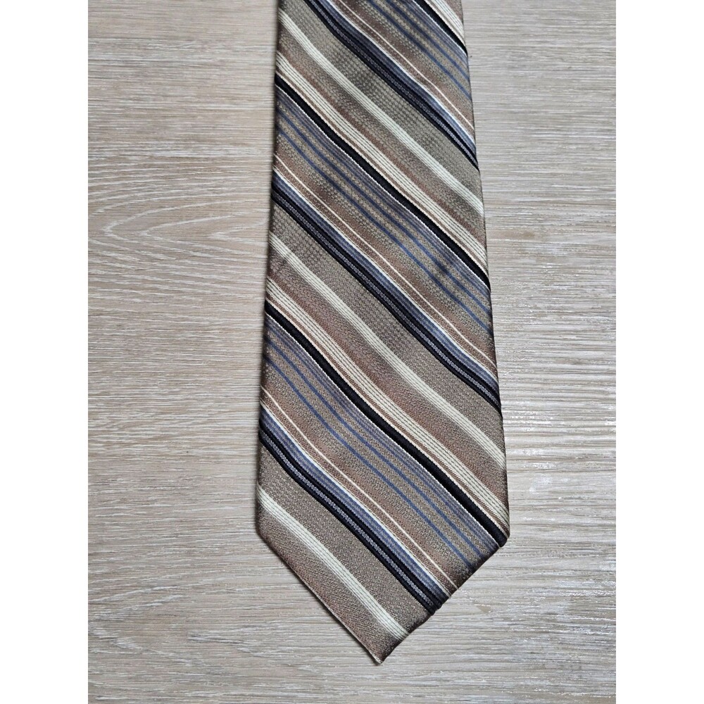 Arrow Men’s Necktie Brown Tan Blue Diagonal Stripe Classic Dress Tie